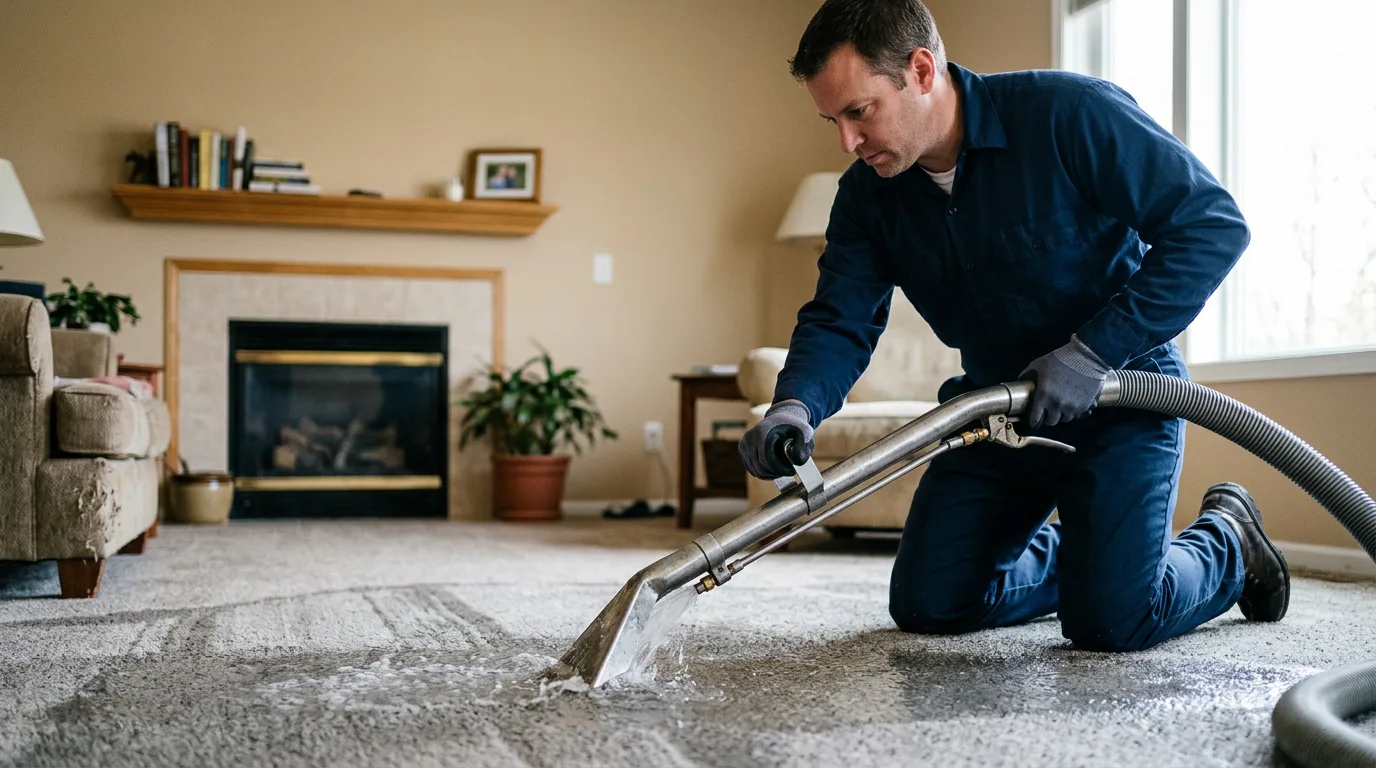 Water damage restoration technician working near Atkins, IA